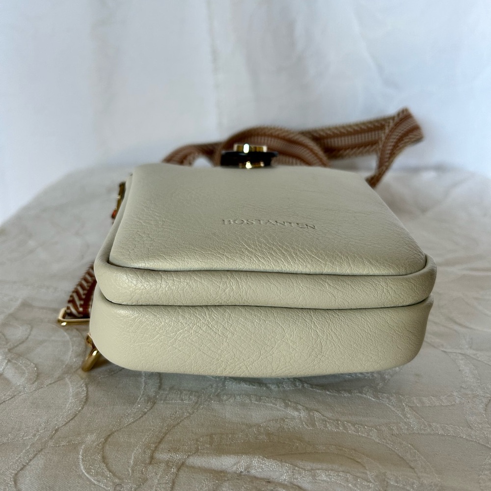 NWOT BOSTANTEN PU leather Cream and Brown Crossbody Bag - Picture 4 of 9